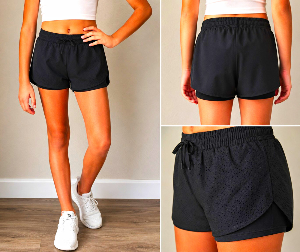 AVIA Girls Black Athletic Running Shorts Size L 12-14 Built-In Liner Drawstring